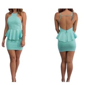 The Vintage Shop Mini Bodycon Mint Peplum Dress